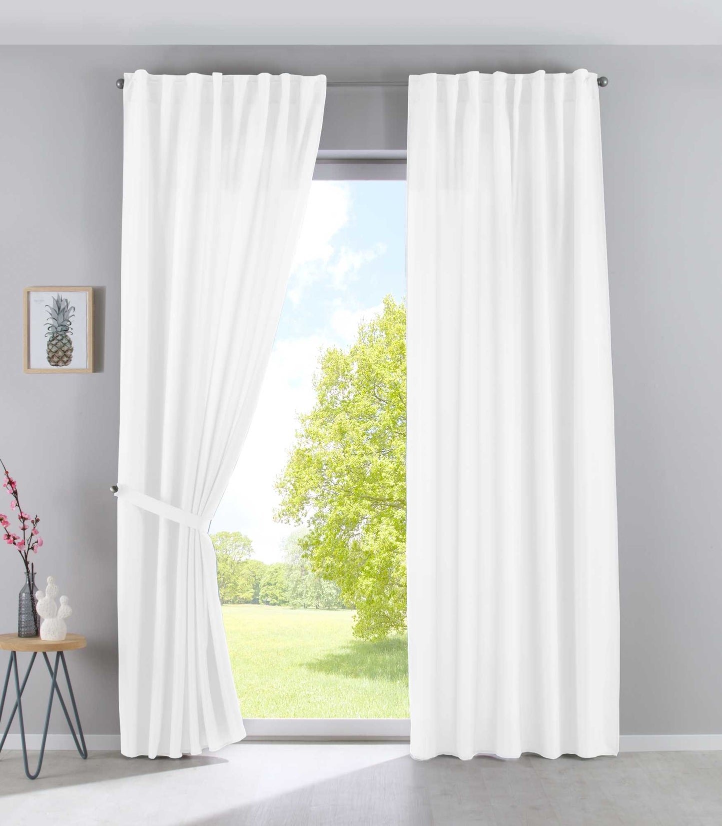 2er Set Vorhänge Verdeckte Schlaufen Cationic »JENA« Blickdicht Leinen Optik Gardinen Meliert Gardinenband mit Raffhalter 2019037-2-gardinenbox.de