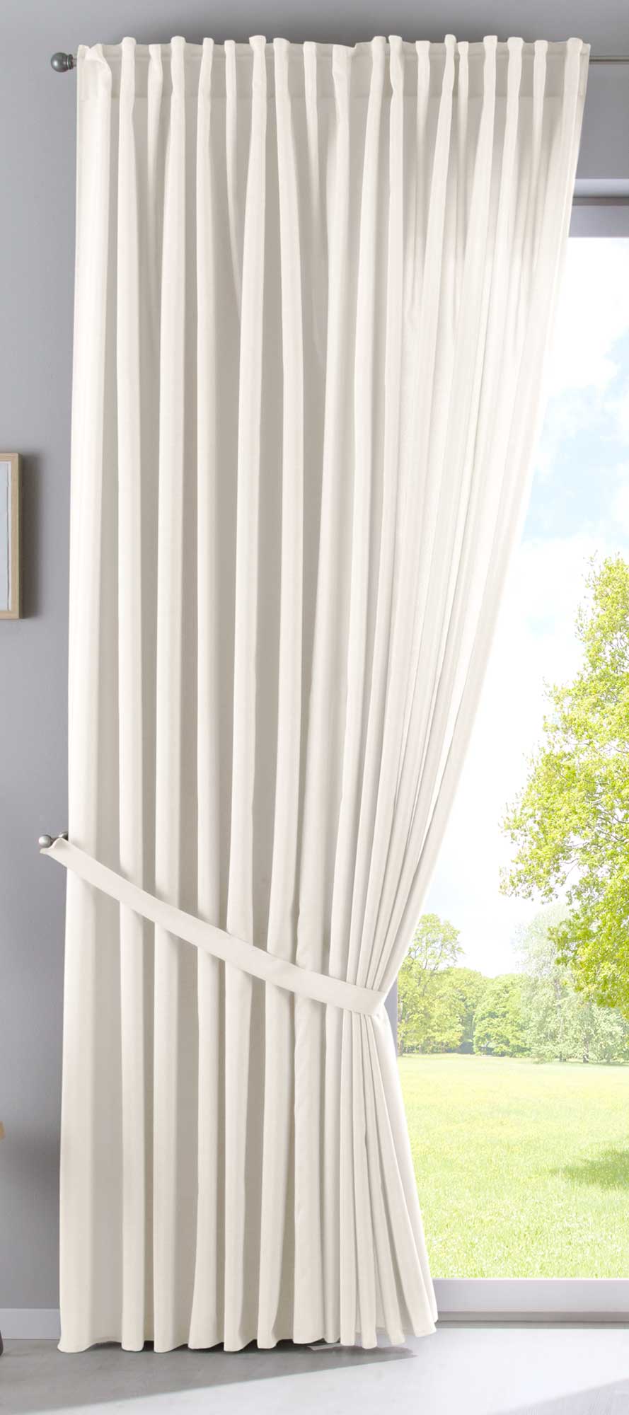 2er Set Vorhänge Verdeckte Schlaufen Cationic »JENA« Blickdicht Leinen Optik Gardinen Meliert Gardinenband mit Raffhalter 2019037-2-gardinenbox.de