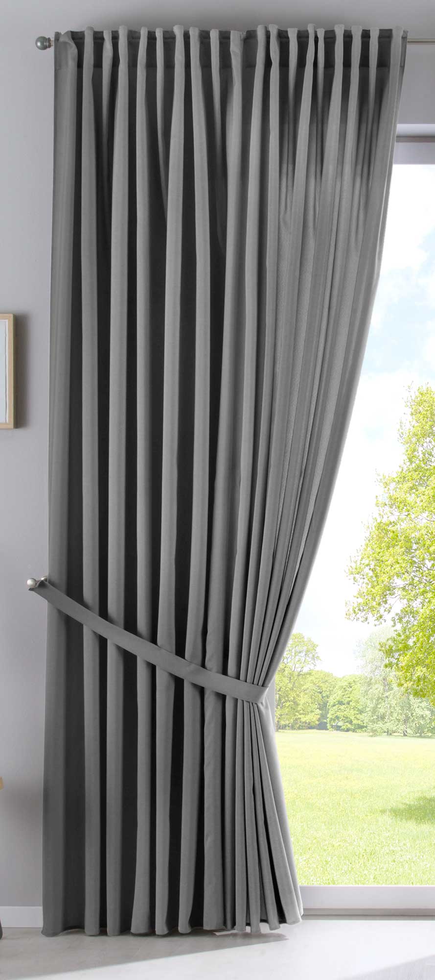 2er Set Vorhänge Verdeckte Schlaufen Cationic »JENA« Blickdicht Leinen Optik Gardinen Meliert Gardinenband mit Raffhalter 2019037-2-gardinenbox.de