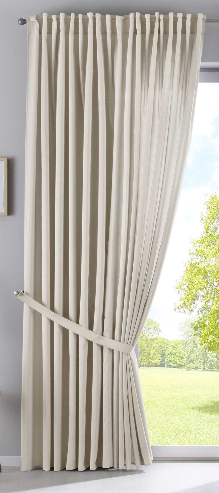 Vorhang Verdeckte Schlaufen Cationic »JENA« Blickdicht Leinen Optik Gardine Meliert Gardinenband mit Raffhalter 2019037-gardinenbox.de