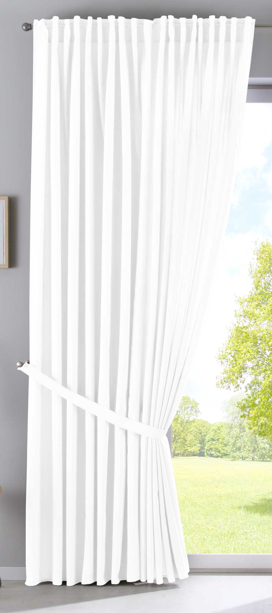 2er Set Vorhänge Verdeckte Schlaufen Cationic »JENA« Blickdicht Leinen Optik Gardinen Meliert Gardinenband mit Raffhalter 2019037-2-gardinenbox.de