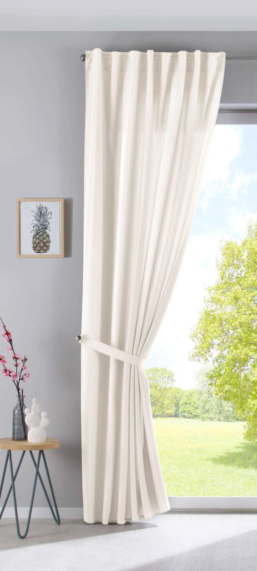 2er Set Vorhänge Verdeckte Schlaufen Cationic »JENA« Blickdicht Leinen Optik Gardinen Meliert Gardinenband mit Raffhalter 2019037-2-gardinenbox.de