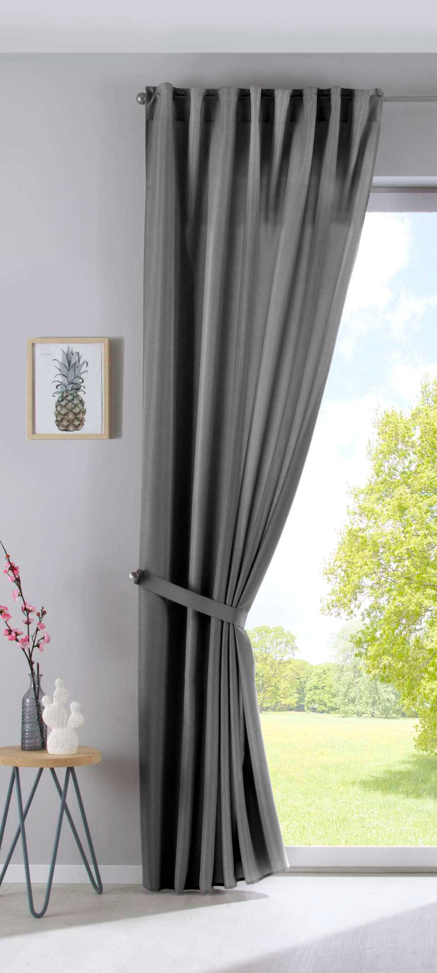 2er Set Vorhänge Verdeckte Schlaufen Cationic »JENA« Blickdicht Leinen Optik Gardinen Meliert Gardinenband mit Raffhalter 2019037-2-gardinenbox.de