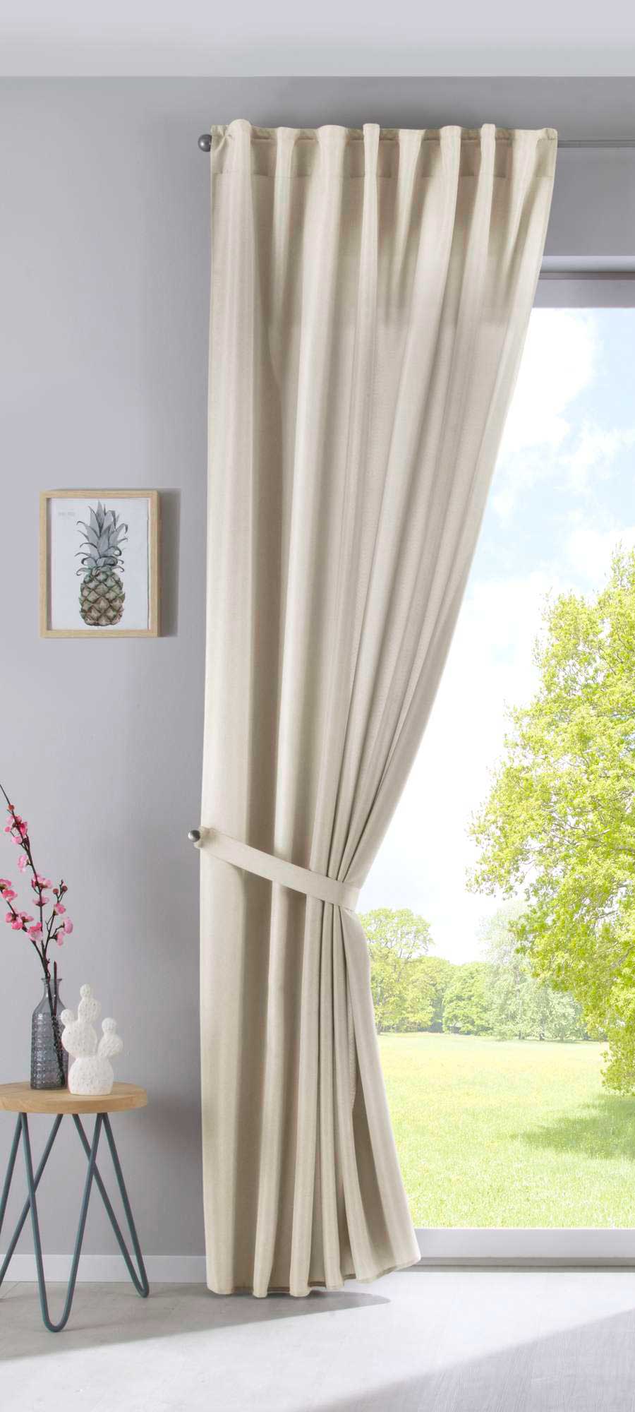 Vorhang Verdeckte Schlaufen Cationic »JENA« Blickdicht Leinen Optik Gardine Meliert Gardinenband mit Raffhalter 2019037-gardinenbox.de