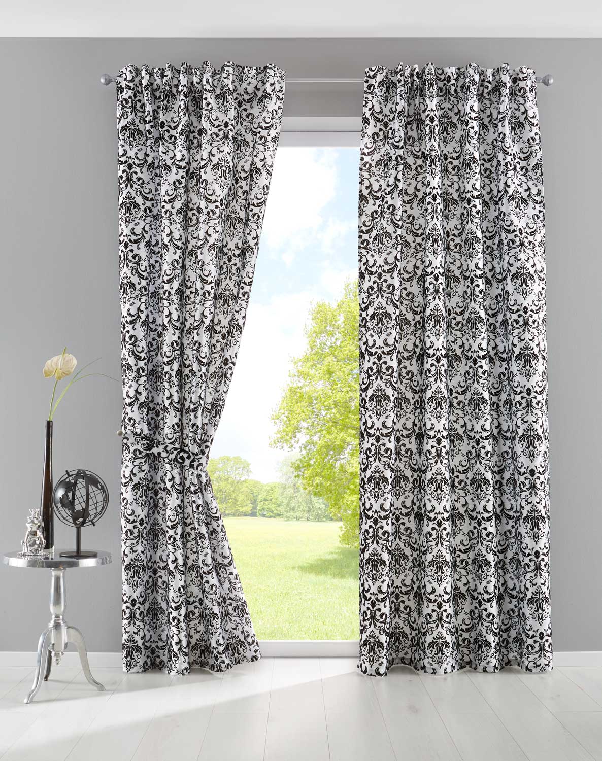 Vorhang Wildseide Optik blickdicht Flockfasern Deko gemustert, blickdicht mit verdecktem Schlaufenband 20200-20210-gardinenbox.de