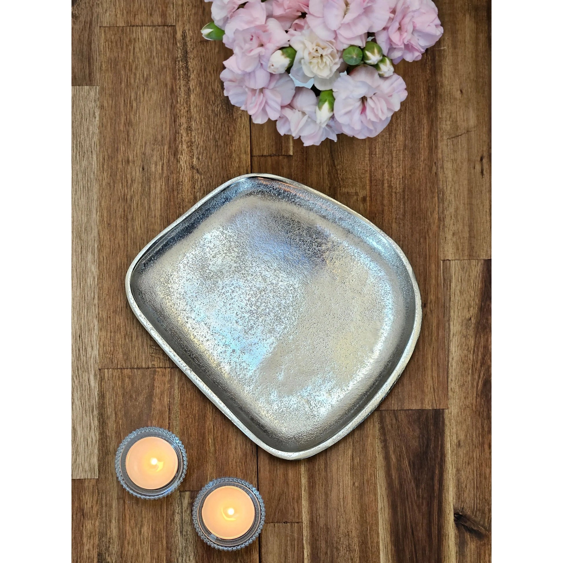 Dekoteller Metall silber Dekoschale Metallteller Deko Schale Teller 20 x 18 cm