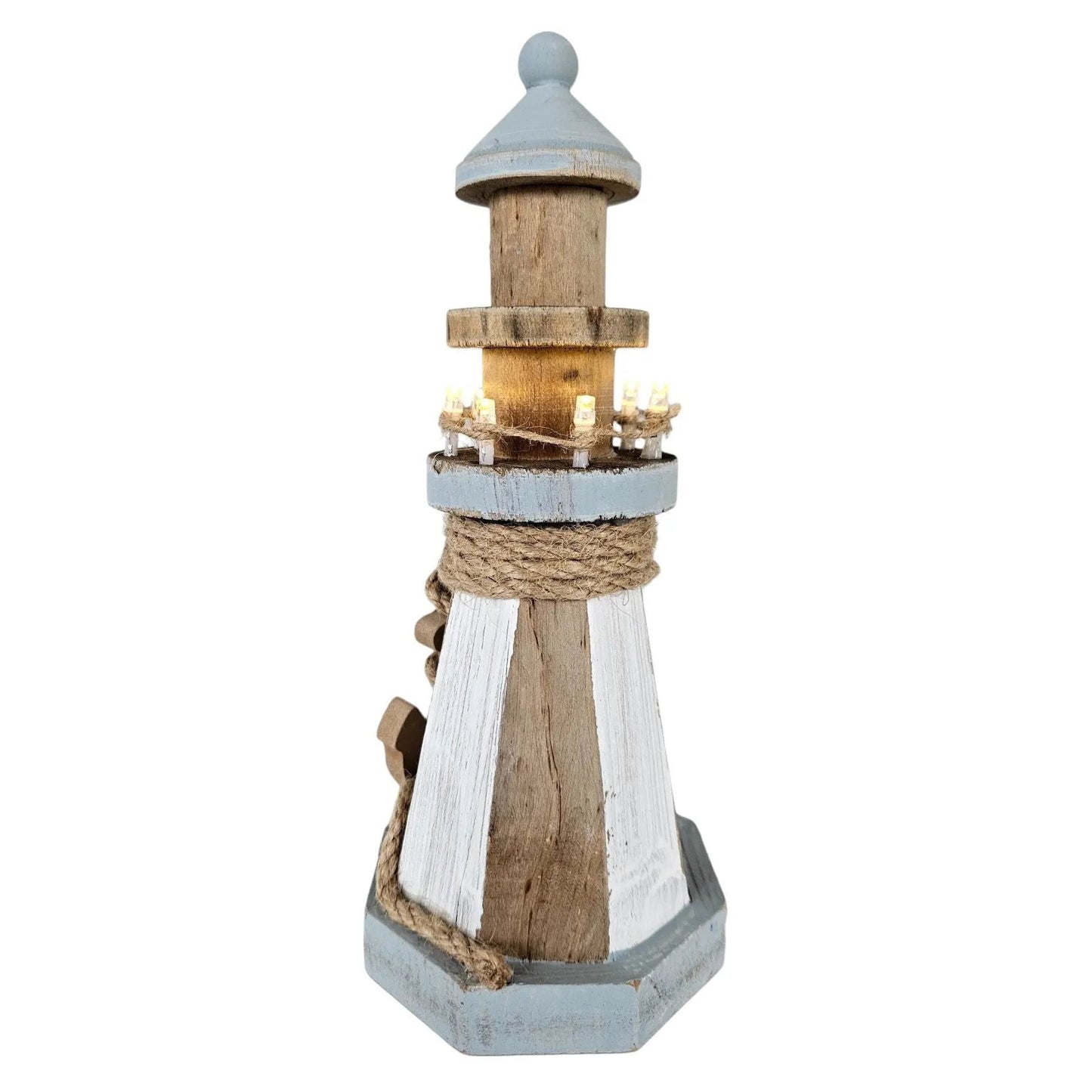 Leuchtturm beleuchtet Holz LED Deko Dekoration Maritim Anker Strand Meer H 24 cm