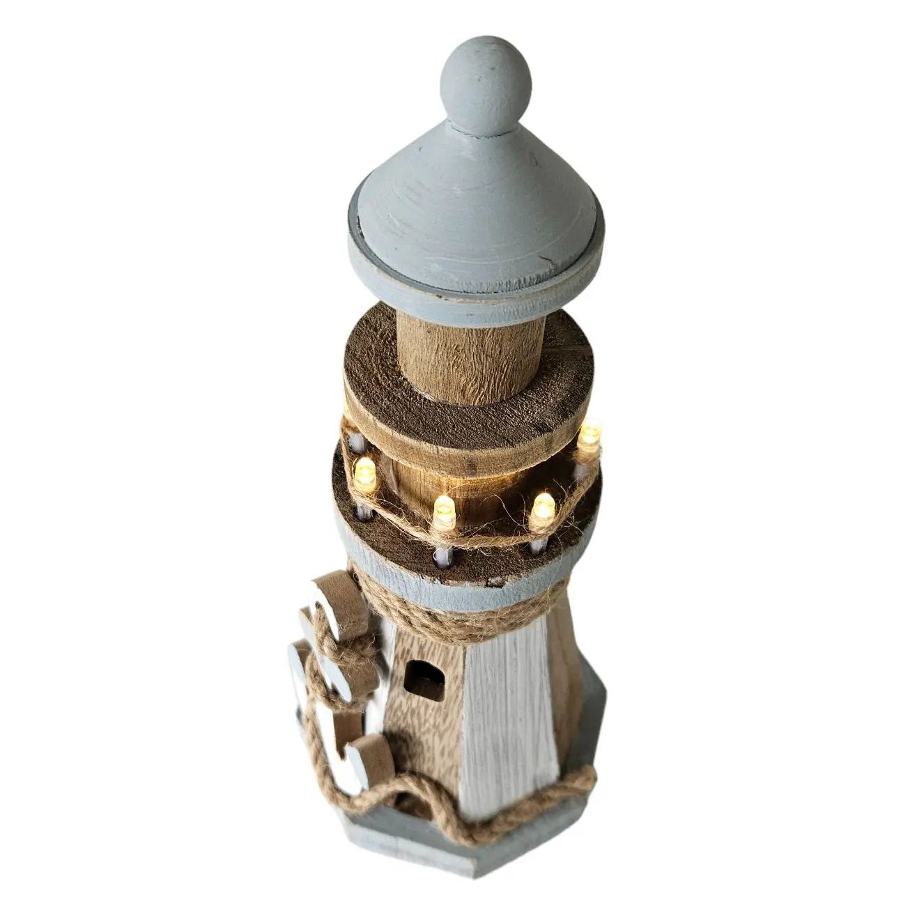 Leuchtturm beleuchtet Holz LED Deko Dekoration Maritim Anker Strand Meer H 24 cm