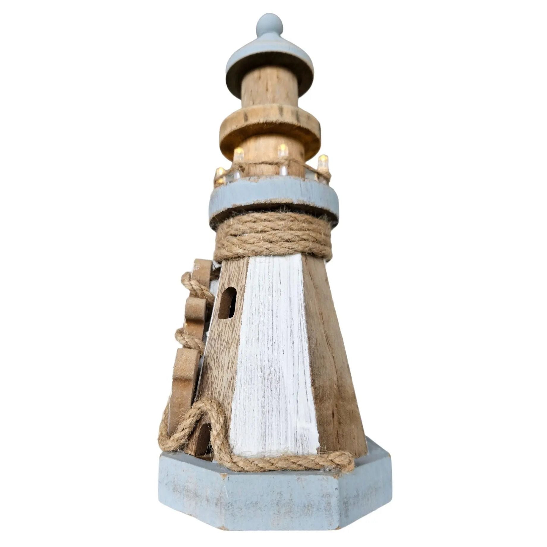 Leuchtturm beleuchtet Holz LED Deko Dekoration Maritim Anker Strand Meer H 24 cm