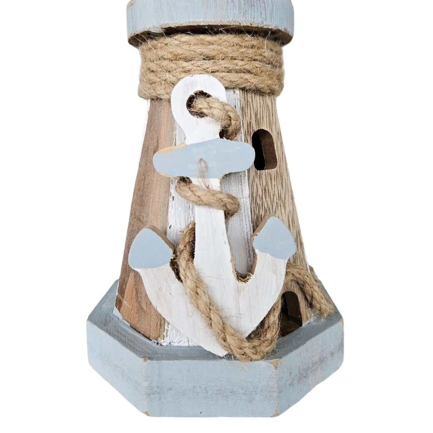 Leuchtturm beleuchtet Holz LED Deko Dekoration Maritim Anker Strand Meer H 24 cm