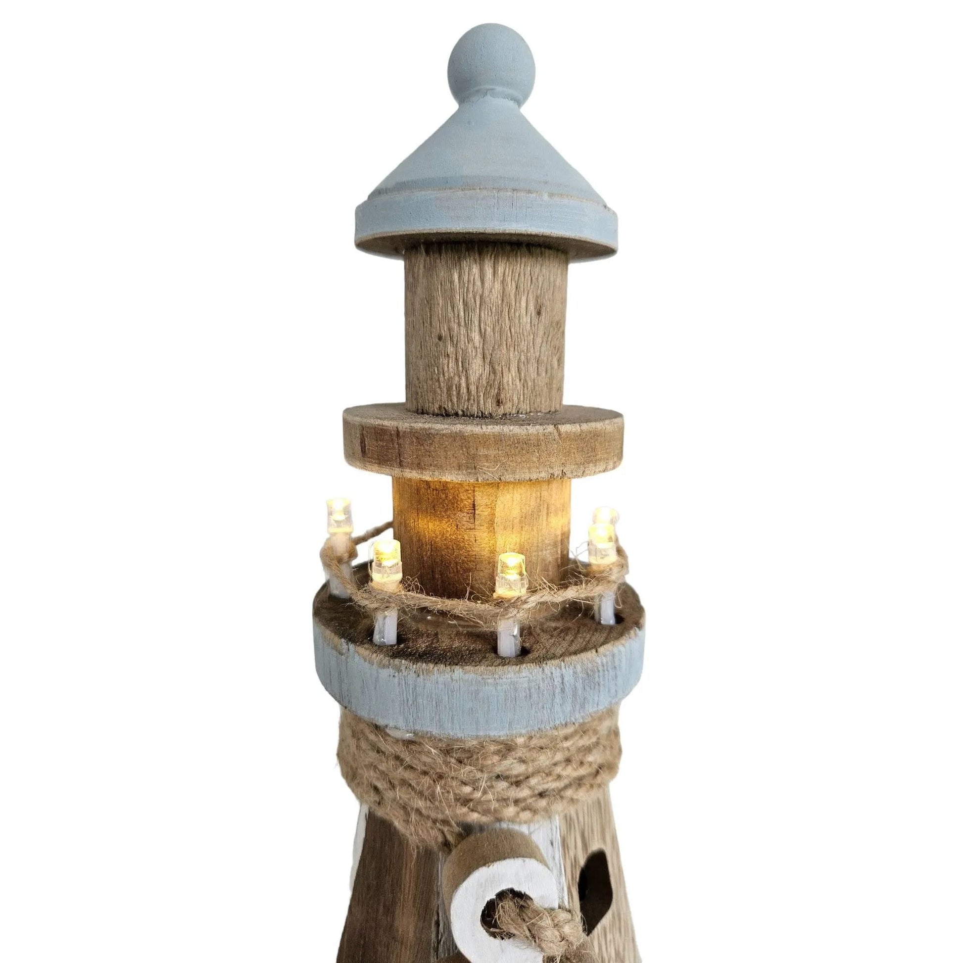 Leuchtturm beleuchtet Holz LED Deko Dekoration Maritim Anker Strand Meer H 24 cm