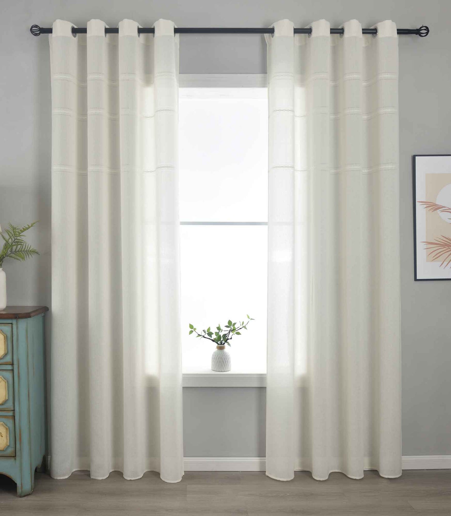 2er Set Halbtransparente Gardinen mit Ösen »Leipzig« Kettenmuster lichtdurchlässig elegante Struktur 202450-2-gardinenbox.de