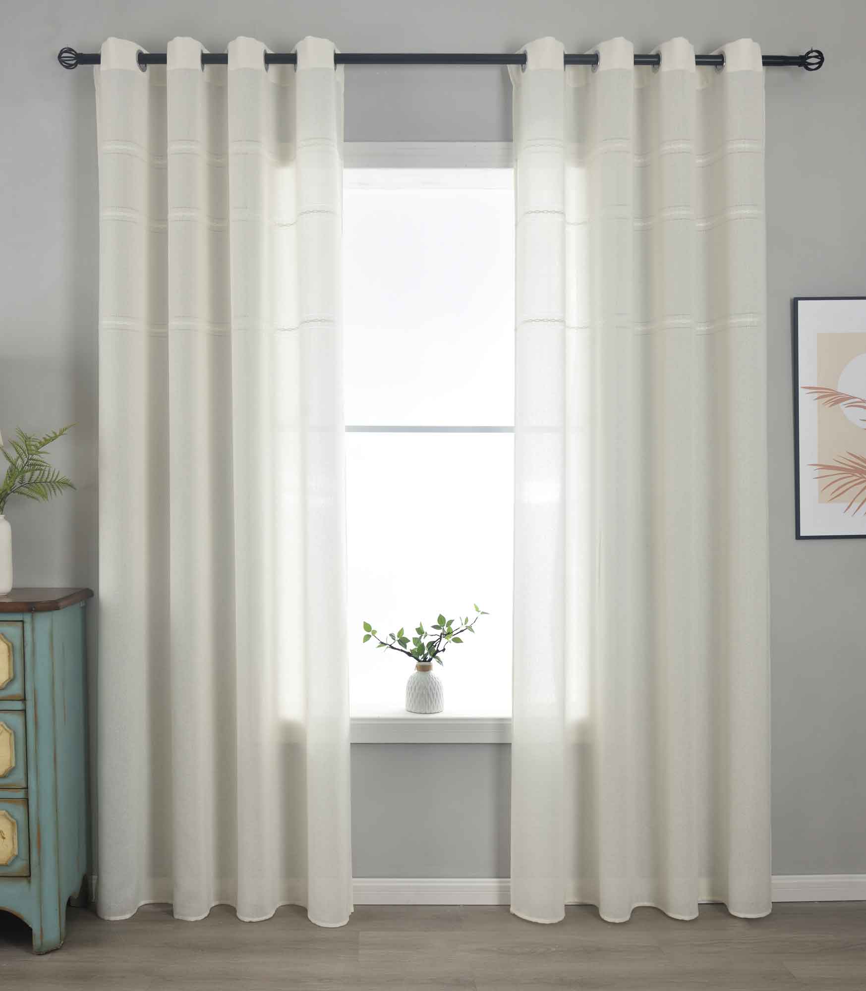 2er Set Halbtransparente Gardinen mit Ösen »Leipzig« Kettenmuster lichtdurchlässig elegante Struktur 202450-2-gardinenbox.de