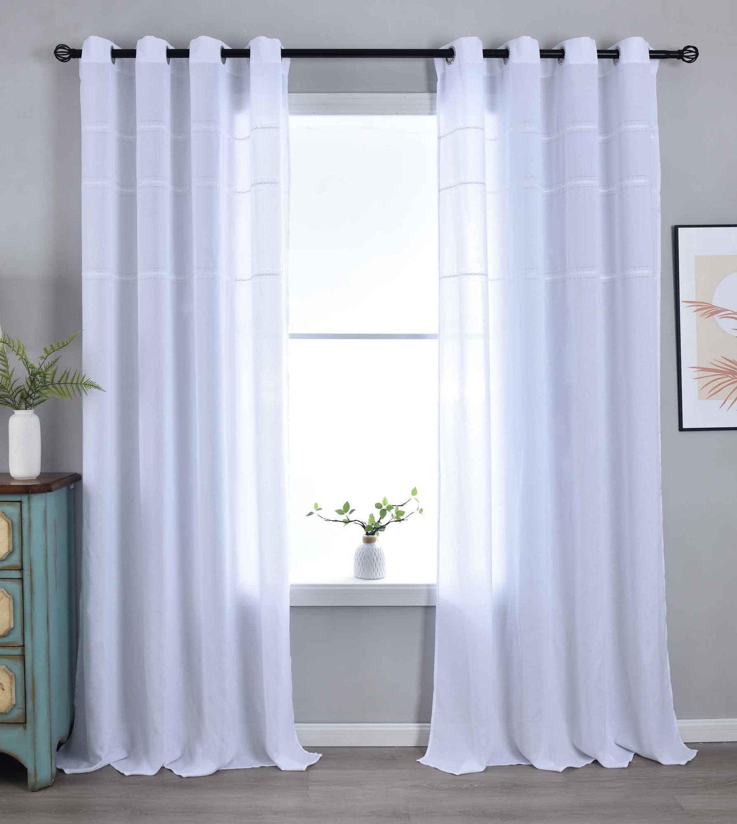 2er Set Halbtransparente Gardinen mit Ösen »Leipzig« Kettenmuster lichtdurchlässig elegante Struktur 202450-2-gardinenbox.de