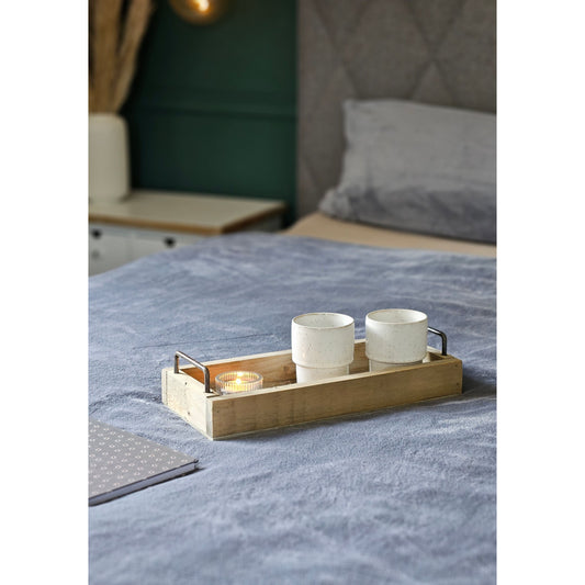 Dekotablett Serviertablett Holztablett braun 38 cm Holz Metallgriff dekorativ 2er Set