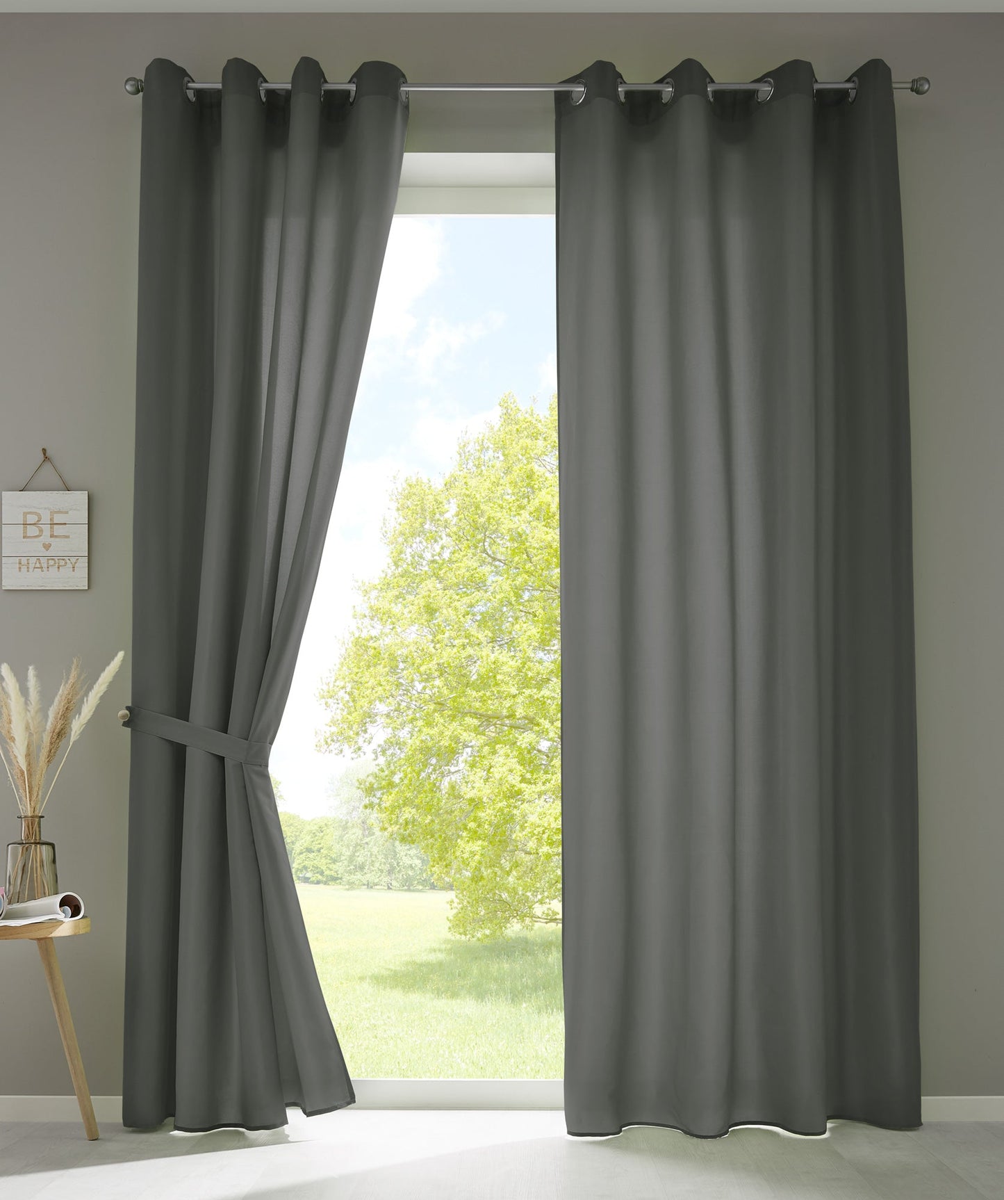 2er Set Vorhänge Schal Ösen »Berlin« Microsatin Lichtdurchlässig Uni Matt 20405N2-gardinenbox.de