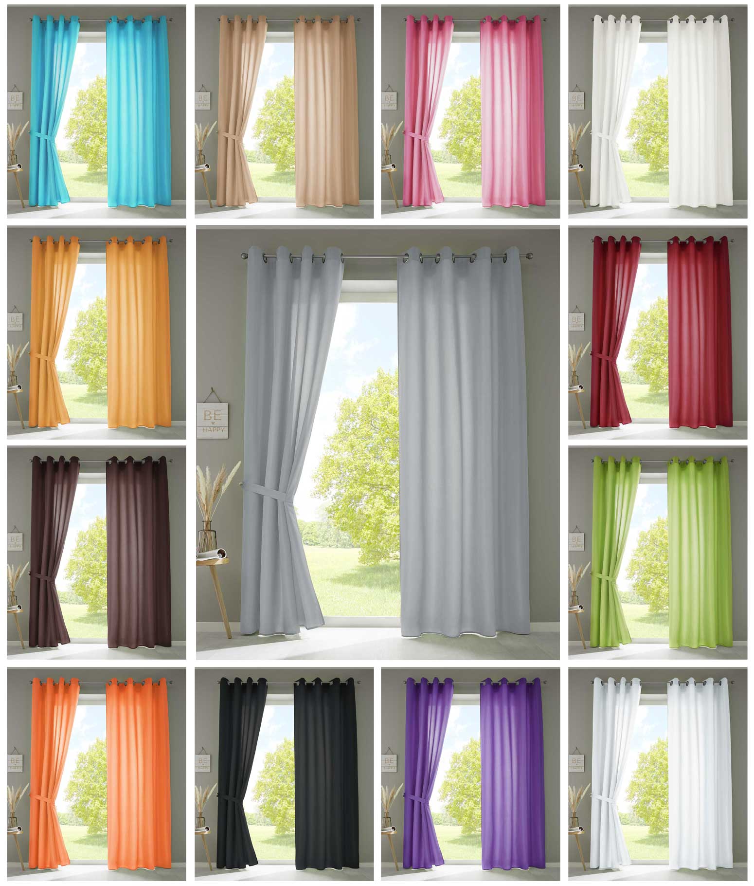 2er Set Vorhänge Schal Ösen »Berlin« Microsatin Lichtdurchlässig Uni Matt 20405N2-gardinenbox.de