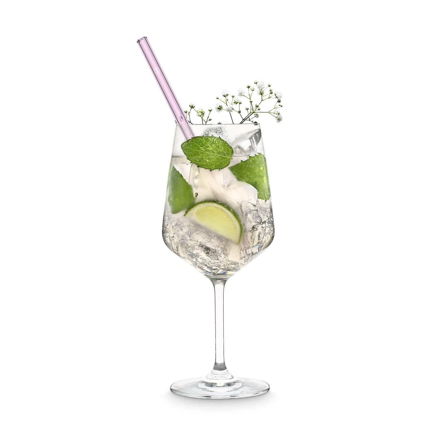 Rosa Glasstrohhalme 6x 20cm Gerade