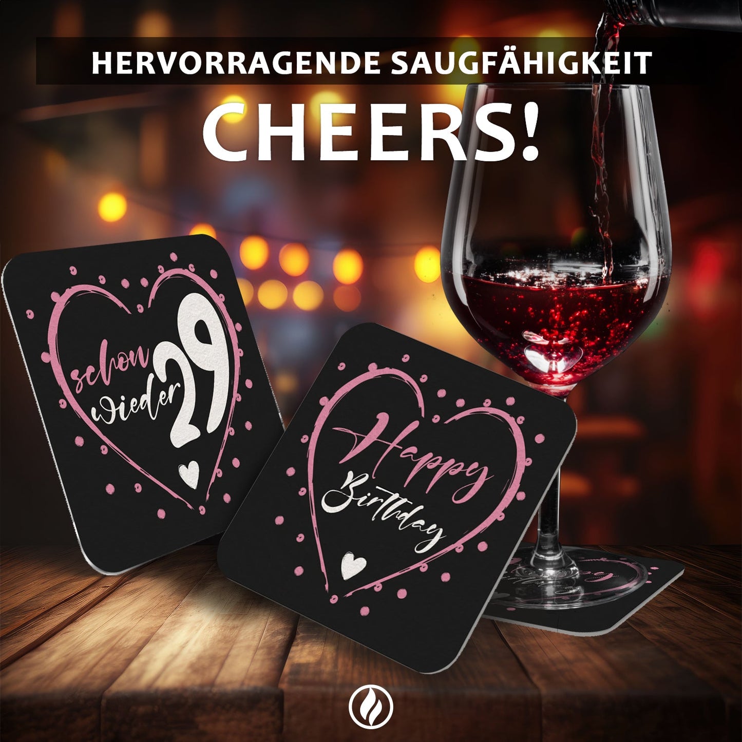 Set 50 lustige Bierdeckel Geburtstag schwarz pink