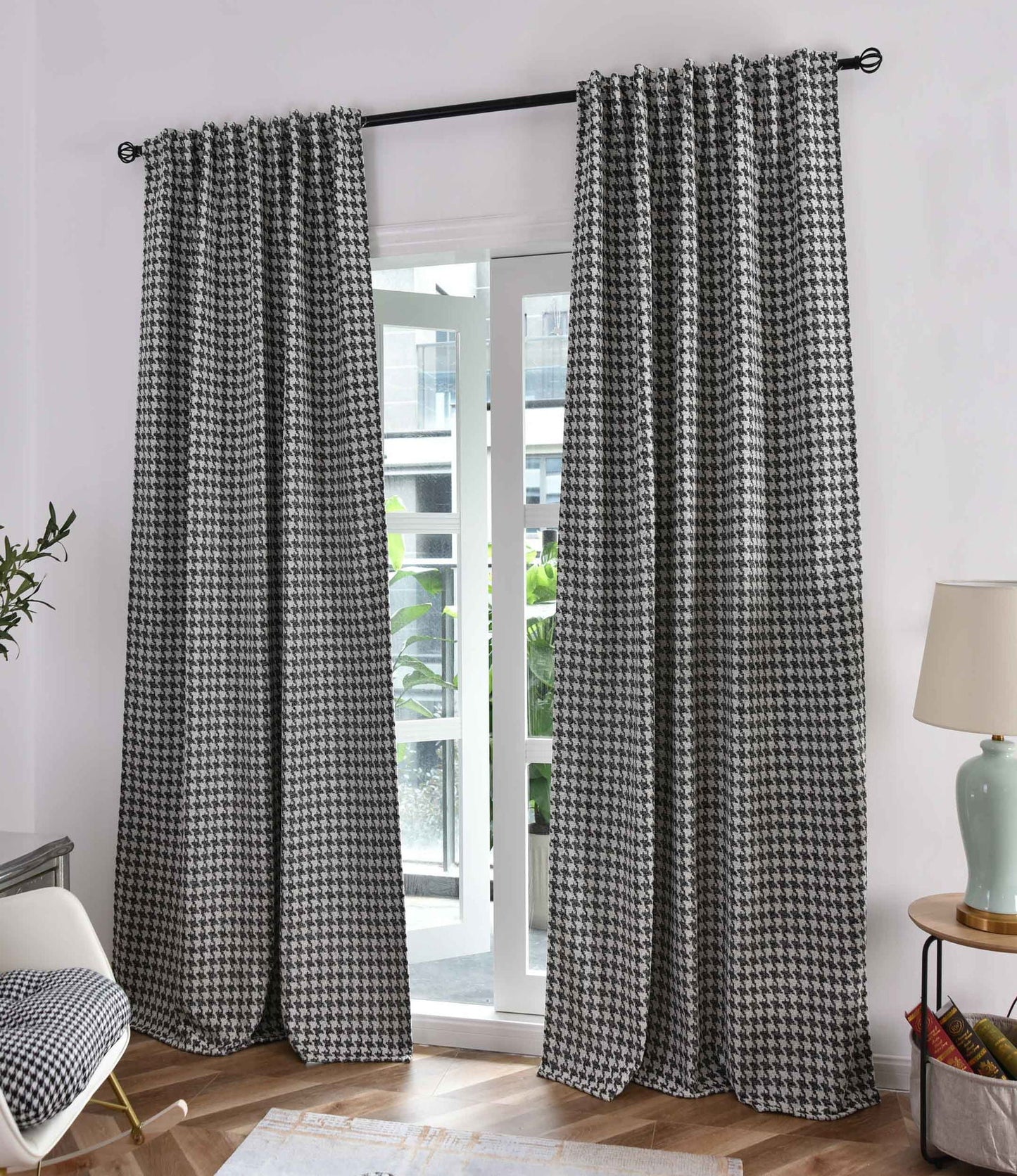 2er Set Vorhänge HxB 245x140 cm Creme Schwarz Hahnentritt-Muster »PARIS« Flexible Multiband Aufhängung Elegant Pflegeleicht 2023320-2-gardinenbox.de