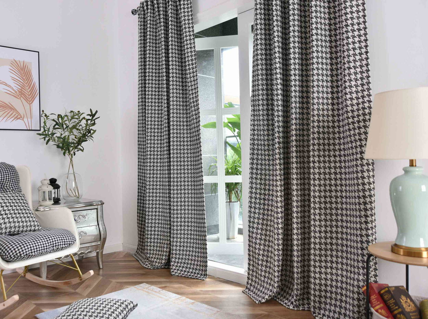 2er Set Vorhänge HxB 245x140 cm Creme Schwarz Hahnentritt-Muster »PARIS« Flexible Multiband Aufhängung Elegant Pflegeleicht 2023320-2-gardinenbox.de