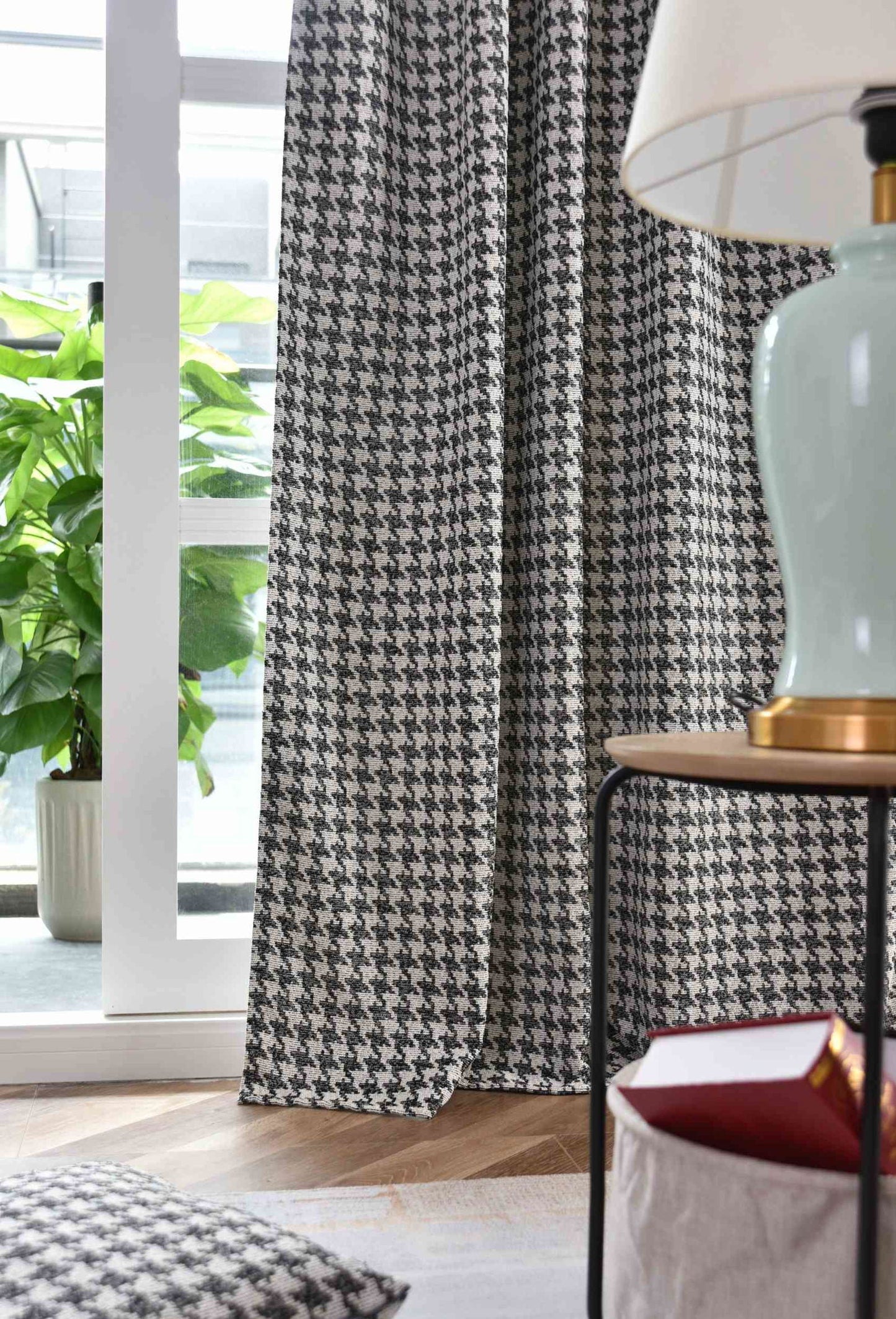 2er Set Vorhänge HxB 245x140 cm Creme Schwarz Hahnentritt-Muster »PARIS« Flexible Multiband Aufhängung Elegant Pflegeleicht 2023320-2-gardinenbox.de