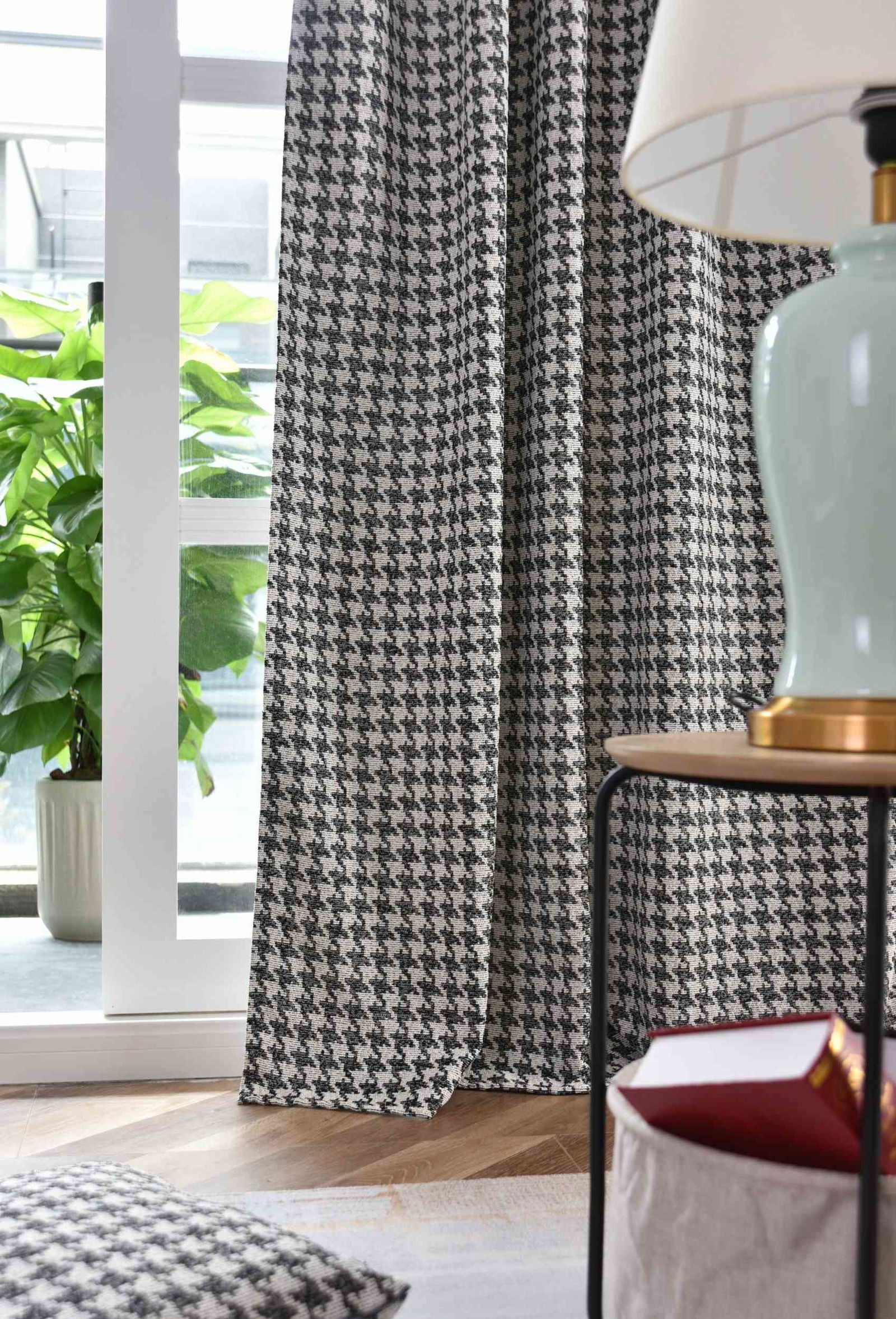 2er Set Vorhänge HxB 245x140 cm Creme Schwarz Hahnentritt-Muster »PARIS« Flexible Multiband Aufhängung Elegant Pflegeleicht 2023320-2-gardinenbox.de