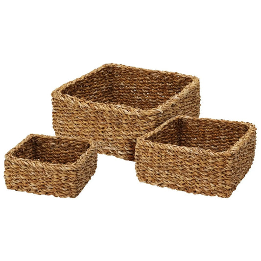 3 Körbe Aufbewahrungskörbe Seegras Korb Dekokorb braun Aufbewahrungskorb 3er Set - Yabubest - Home & More