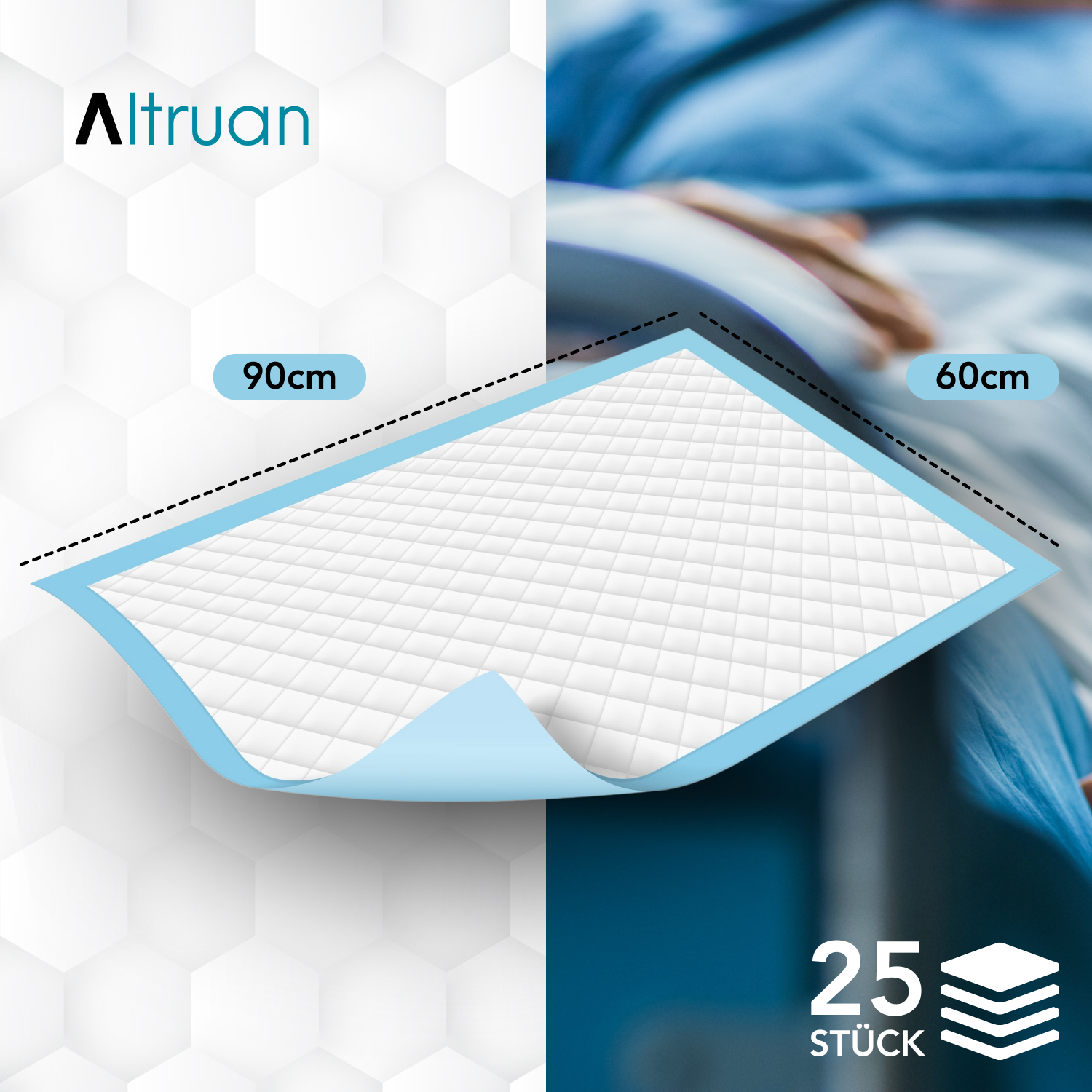 Altruflock® Bettschutzunterlagen 60 x 90cm Supersoft Extrem Saugfähig | Packung (25 Stück)-Altruan