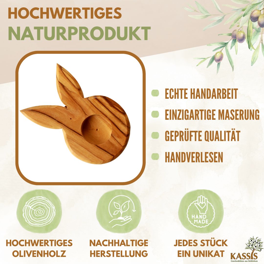 Dekorativer Eierständer Hase aus nachhaltig geerntetem Olivenholz