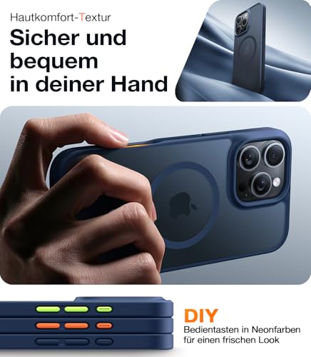 TORRAS 2026 Neu Guardian-Mag für iPhone 16 Pro Hülle für MagSafe Zertifizierte Militärschutz & Magnetkraft Handyhülle iPhone 16 Pro Case Stoßfest Kratzfest Schutzhülle Cover Edle Matt Blau