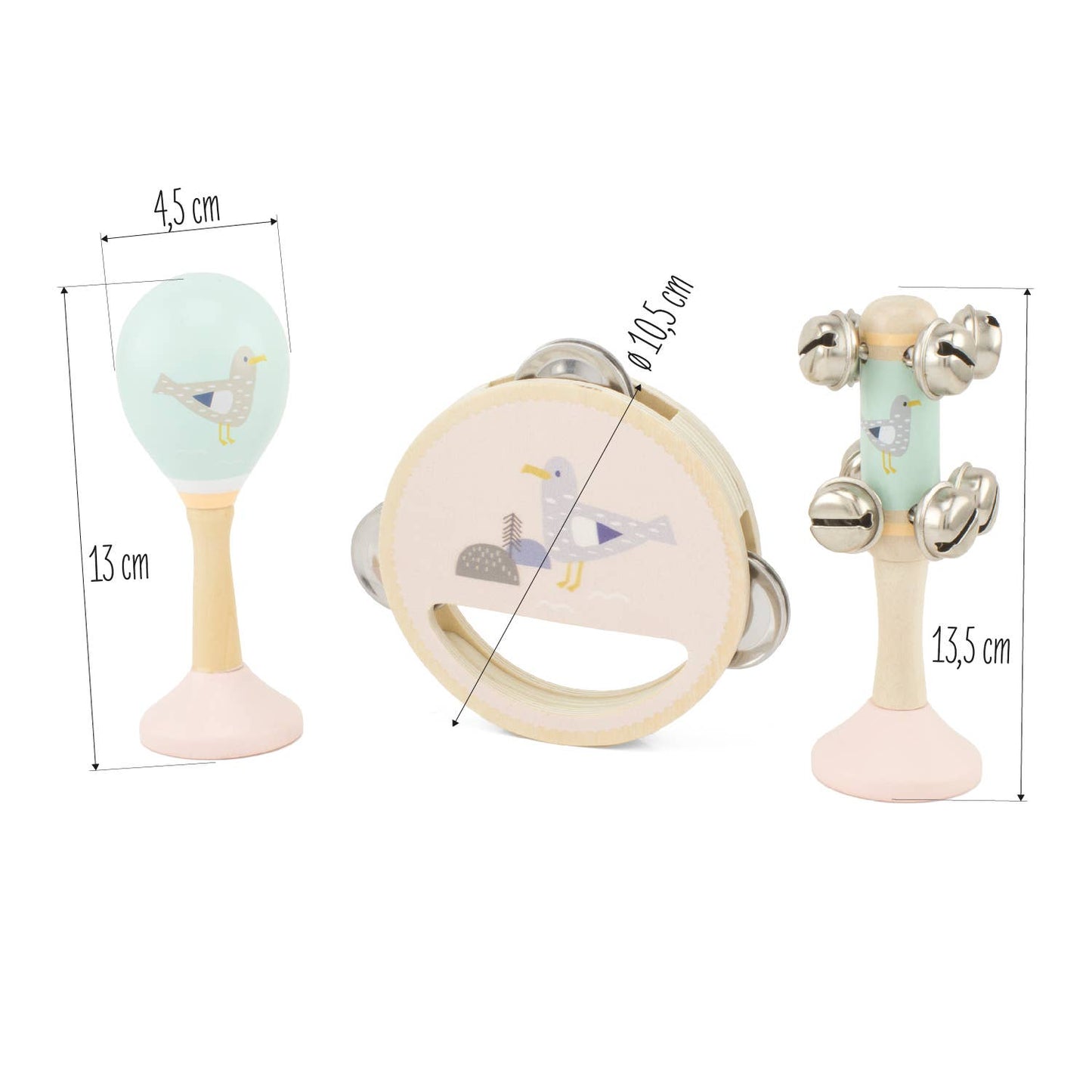 Holzmusikset mit Maraca Tamburin und Rassel für Kinder