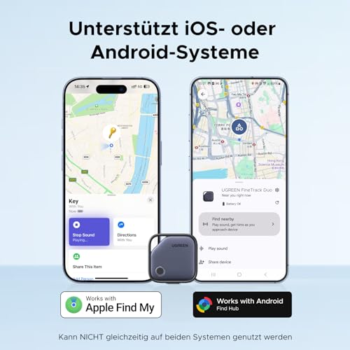 UGREEN FineTrack Duo 4 Pack für iOS & Android, USB C aufladbarer GPS Tracker kompatibel mit Apple Find My oder Google Find Hub, 12 Monaten Laufzeit, Schlüsselfinder für Backpack, Koffer, Pass usw.