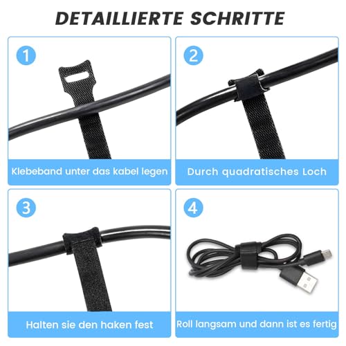 70 Stück 15cm wiederverwendbare Klett Kabelbinder für Kabelmanagement Schwarz-WSZJINB