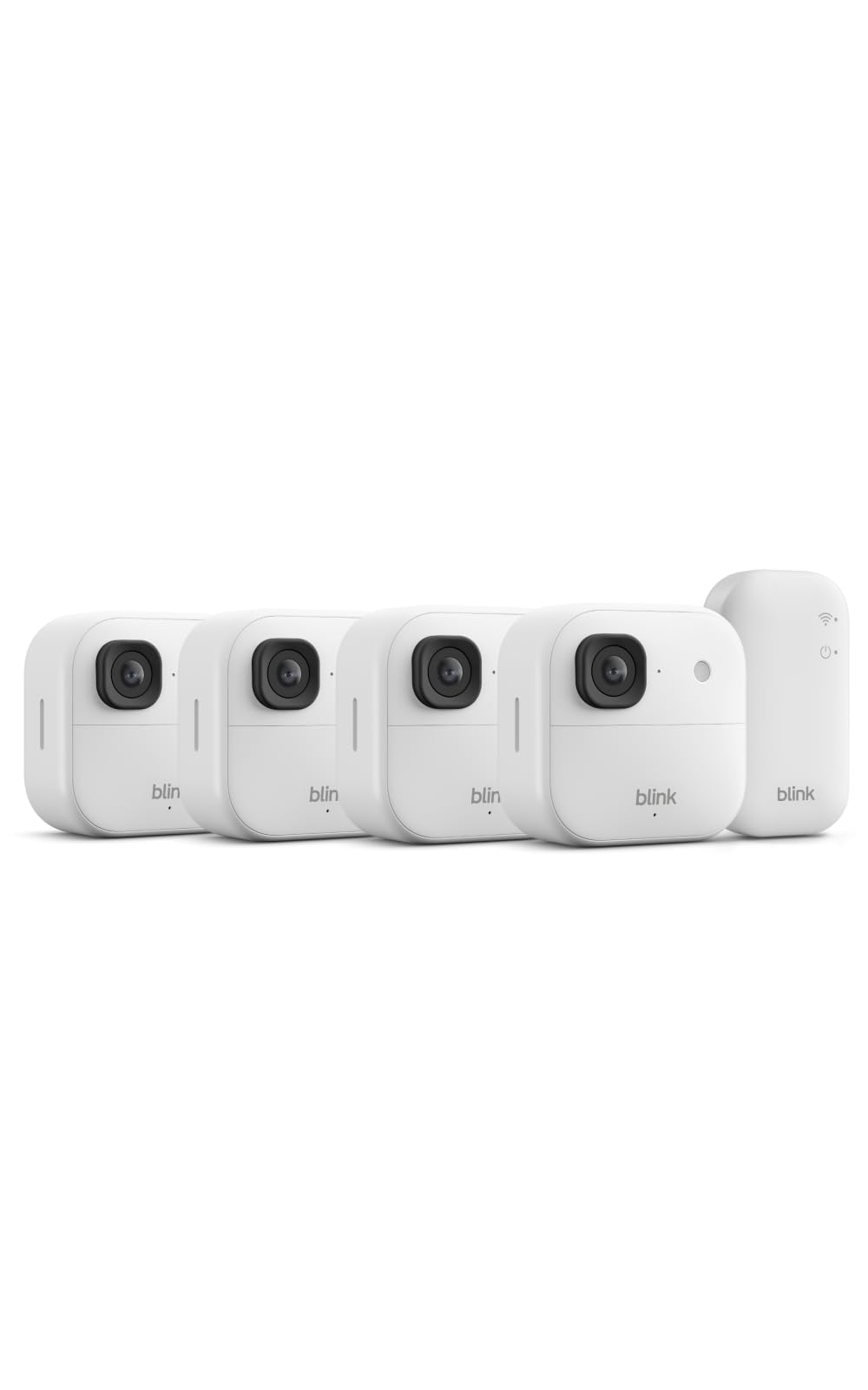 Blink Außenkamera 2K+ (neueste Generation) – Kabellose, intelligente Sicherheitskamera, 2K-Videoauflösung, bis zu zwei Jahre Batterielaufzeit. Sync-Basismodul enthalten – 4-Kamera-System, Weiß
