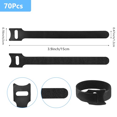 70 Stück 15cm wiederverwendbare Klett Kabelbinder für Kabelmanagement Schwarz-WSZJINB