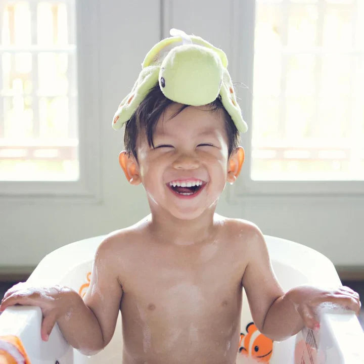 Kindgerechter Badeschwamm mit Seifenfach und Fingertaschen