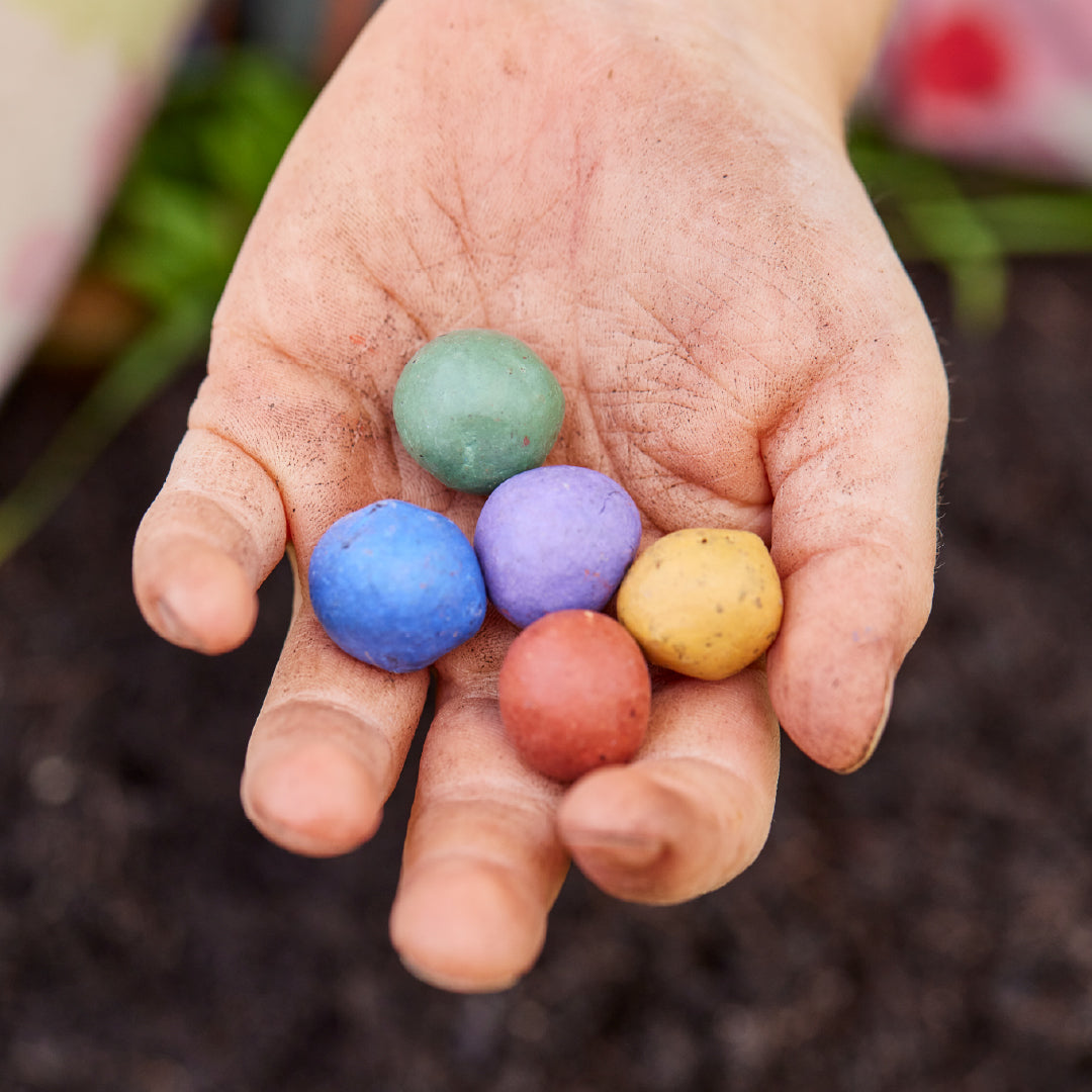 5 bunte Blumenmurmeln im Tütchen zur Einschulung Du bist 1. Klasse-Die Stadtgärtner