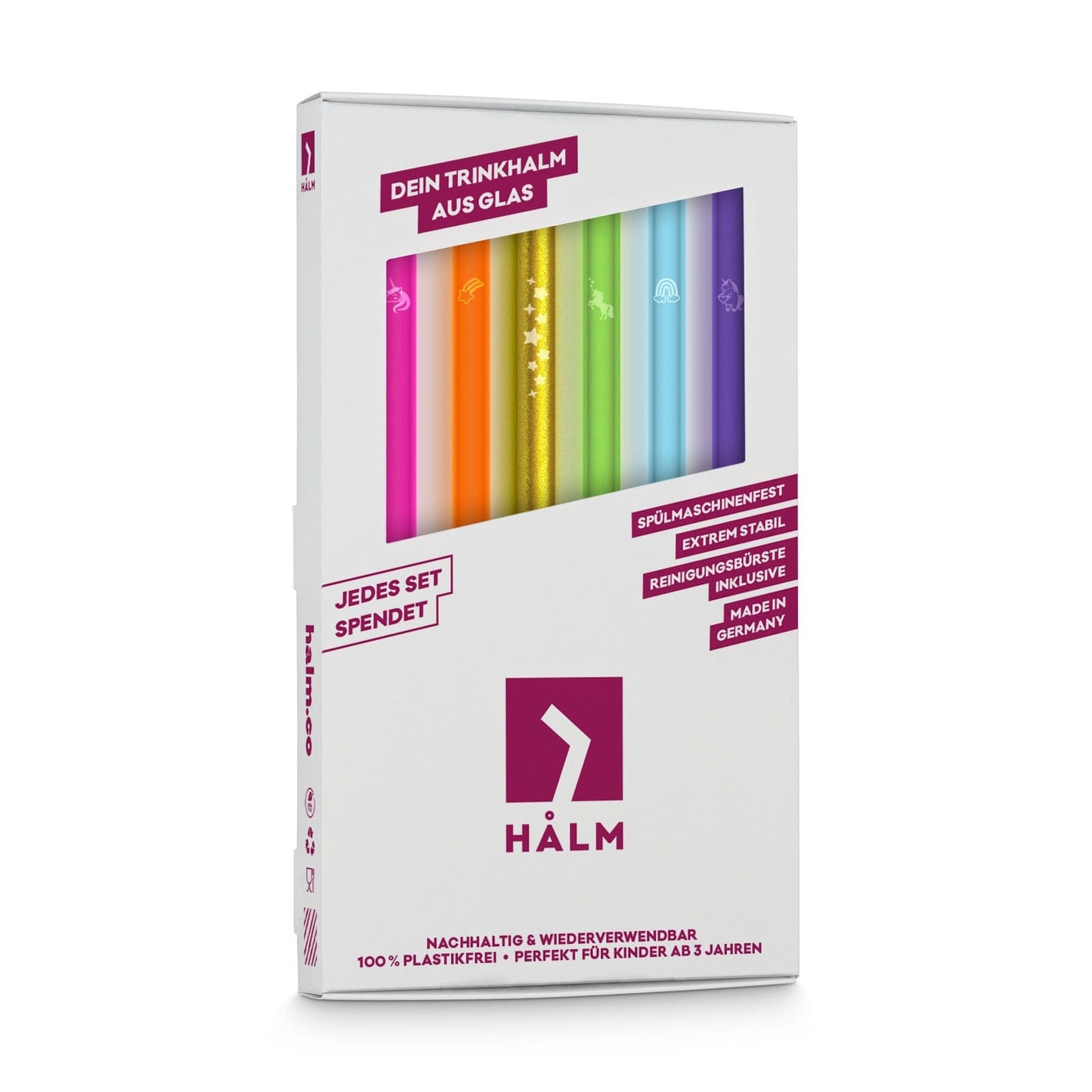 Einhorn Edition Glasstrohhalme - 6 Einhorn Gravuren in verschiedenen Farben
