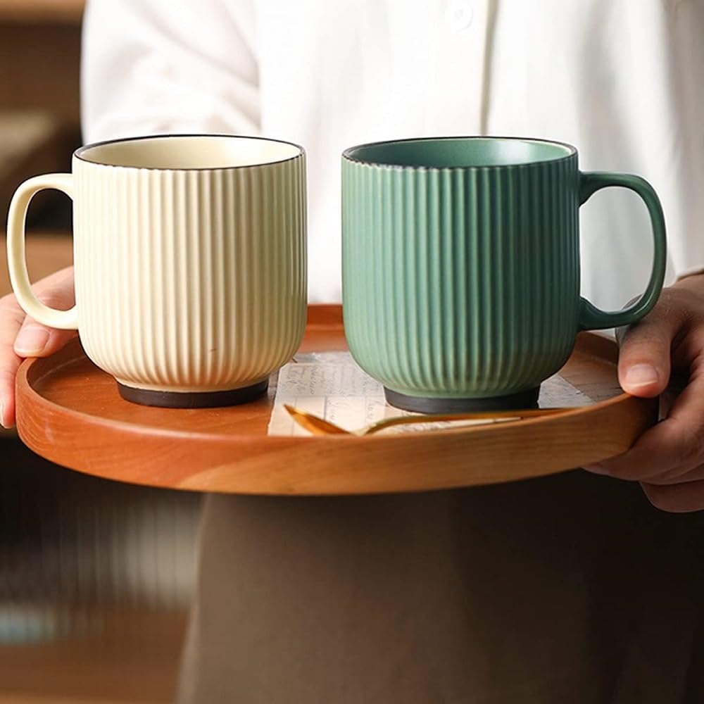 Huiyiwert Porzellan Kaffeebecher 380ml Kakaotasse mit Henkel Grün-Huiyiwert