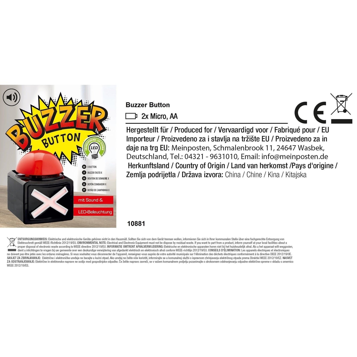 XL Buzzer mit Sound und LED für spannende Spieleabende