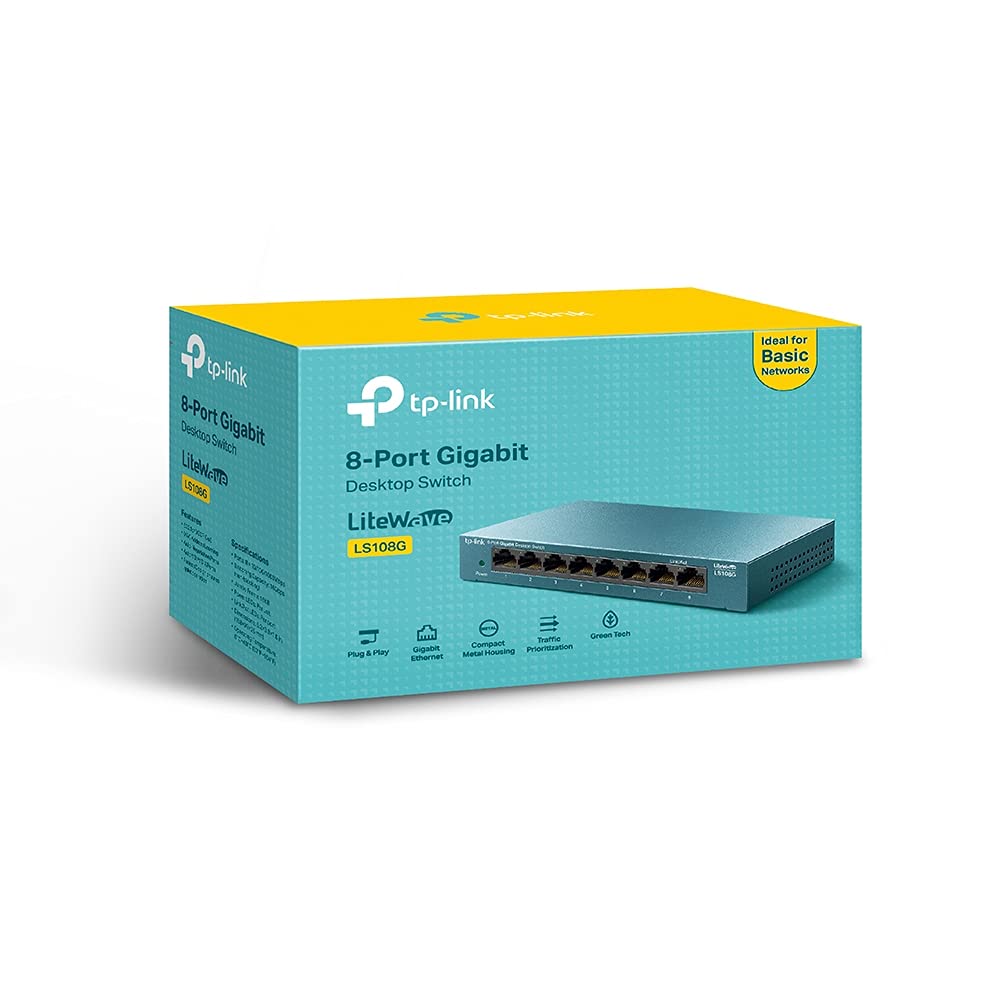 TP-Link TL-LS108G LAN Switch 8 Port Netzwerk Switch (Plug-and-Play Gigabit Switch LAN Splitter, Ethernet Hub lüfterlos, robustes Metallgehäuse)