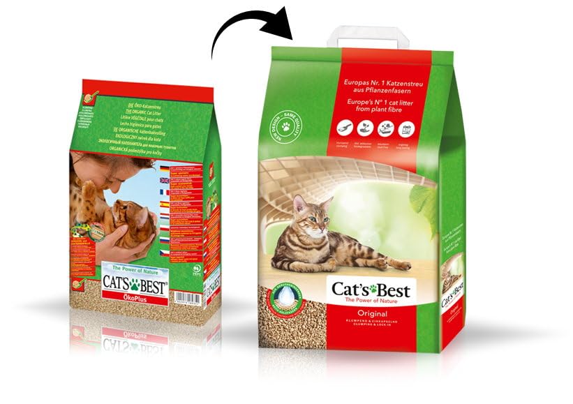 Cat’s Best Original Katzenstreu, 100% pflanzliches Katzenklumpstreu mit maximaler Saugfähigkeit – bekämpft Gerüche natürlich und aktiv, 8,6 kg/20 l (Verpackung kann variieren)