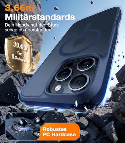 TORRAS 2026 Neu Guardian-Mag für iPhone 16 Pro Hülle für MagSafe Zertifizierte Militärschutz & Magnetkraft Handyhülle iPhone 16 Pro Case Stoßfest Kratzfest Schutzhülle Cover Edle Matt Blau