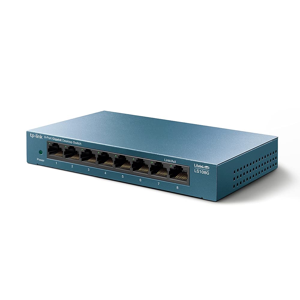 TP-Link TL-LS108G LAN Switch 8 Port Netzwerk Switch (Plug-and-Play Gigabit Switch LAN Splitter, Ethernet Hub lüfterlos, robustes Metallgehäuse)