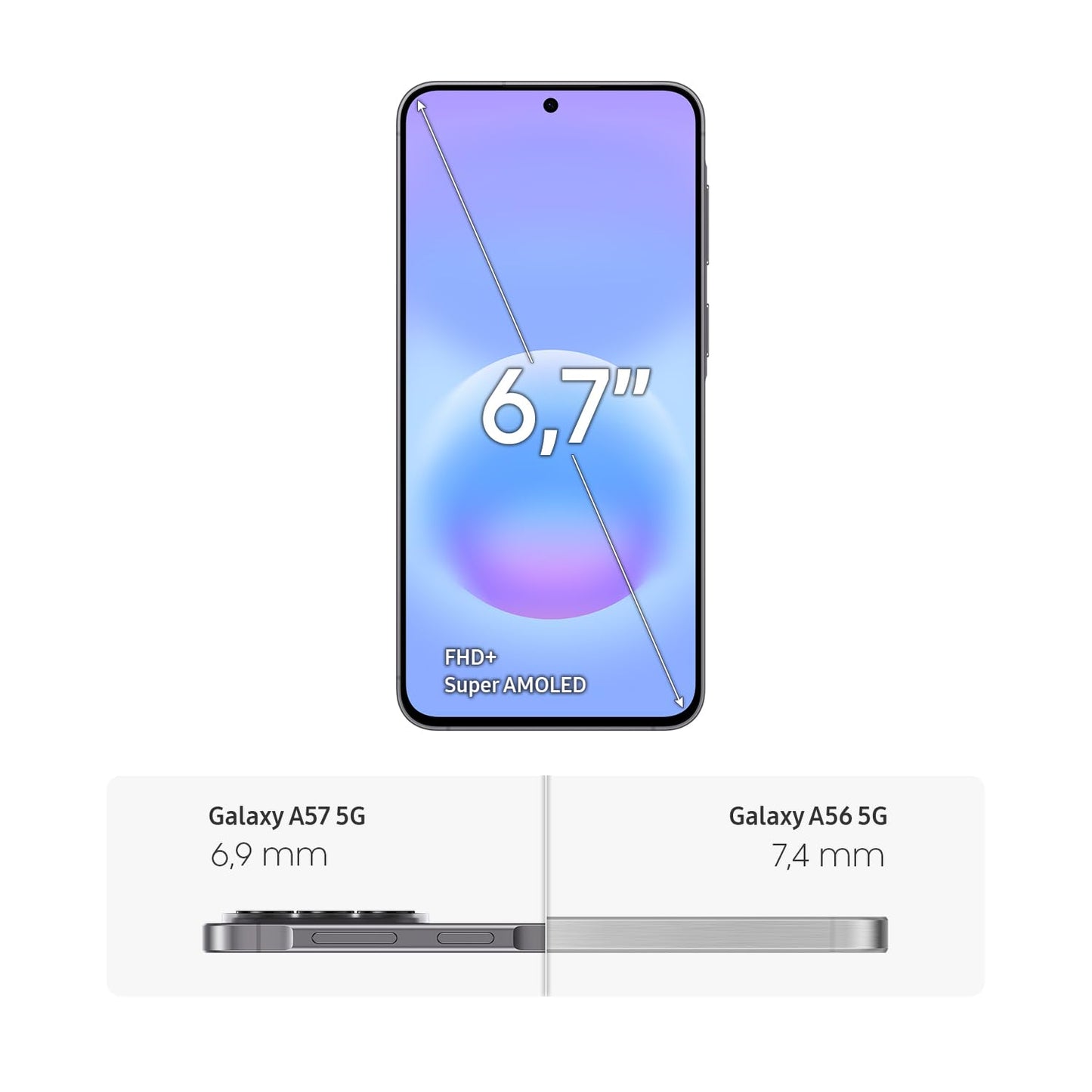 Samsung Galaxy A57 5G, Schlankes AI-Smartphone, Awesome Intelligence, 256 GB Speicherplatz, 50 MP Weitwinkel-Kamera, Bis zu 2 Tage Akkulaufzeit, IP68, Awesome Gray, 2,5 Jahre Herstellergarantie