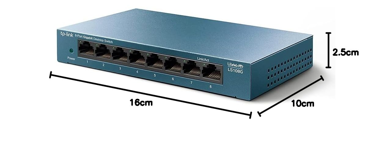TP-Link TL-LS108G LAN Switch 8 Port Netzwerk Switch (Plug-and-Play Gigabit Switch LAN Splitter, Ethernet Hub lüfterlos, robustes Metallgehäuse)