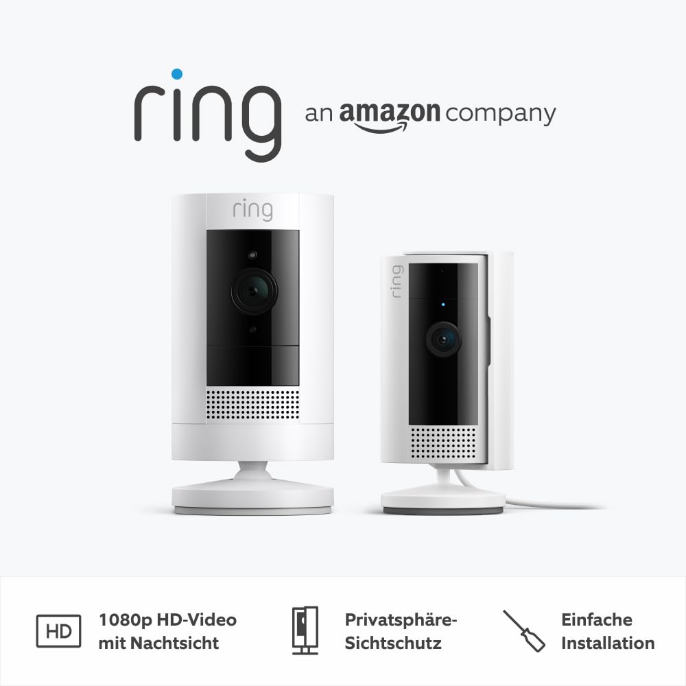 Ring Akku-Außenkamera (Stick Up Cam) + Ring Innenkamera
