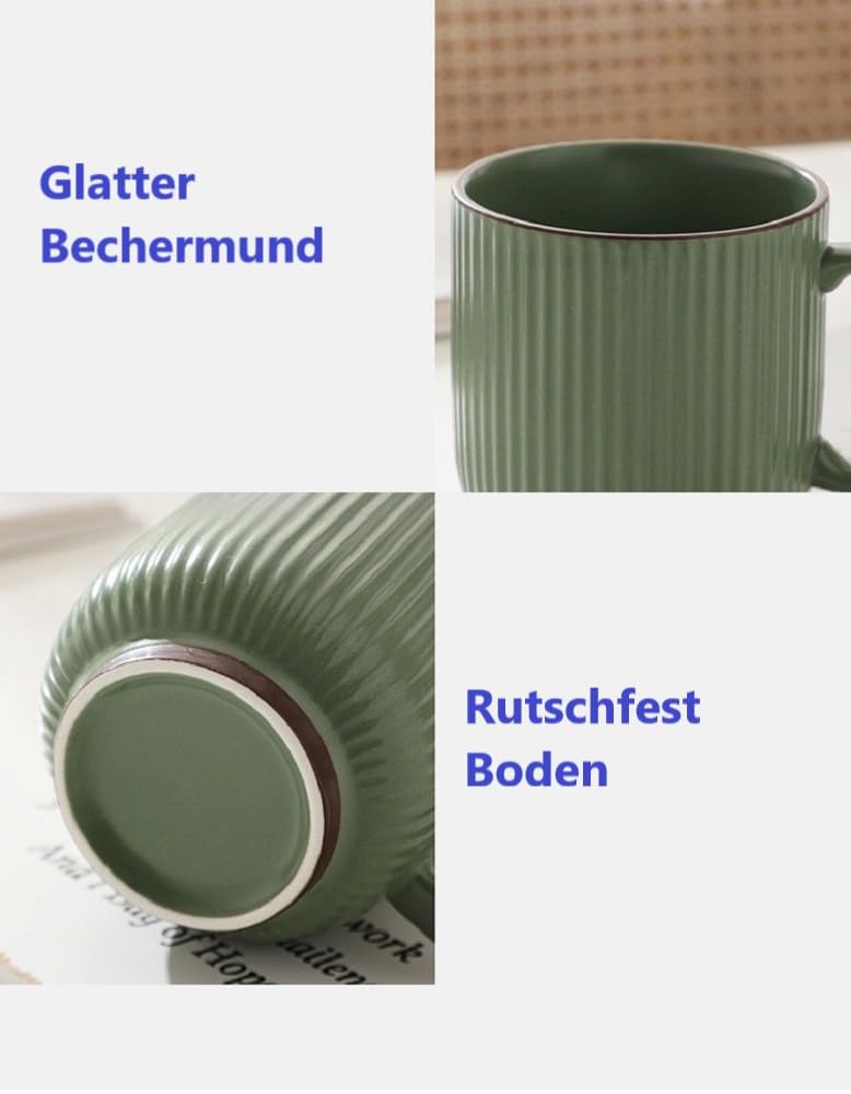 Huiyiwert Porzellan Kaffeebecher 380ml Kakaotasse mit Henkel Grün-Huiyiwert