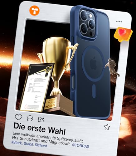 TORRAS 2026 Neu Guardian-Mag für iPhone 16 Pro Hülle für MagSafe Zertifizierte Militärschutz & Magnetkraft Handyhülle iPhone 16 Pro Case Stoßfest Kratzfest Schutzhülle Cover Edle Matt Blau
